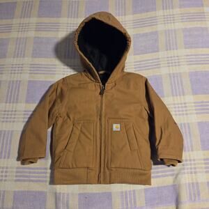 Carhartt Baby 18M Month Brown Canvas Hooded Insulated Quilted Lined Coat Jacket